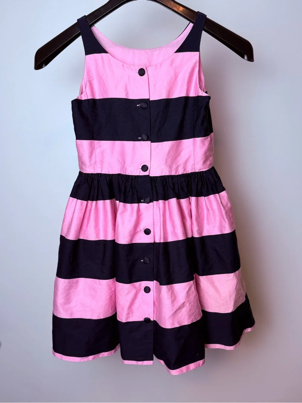 Ralph Lauren Pink and Navy Blue Striped Cotton Dress - Girls